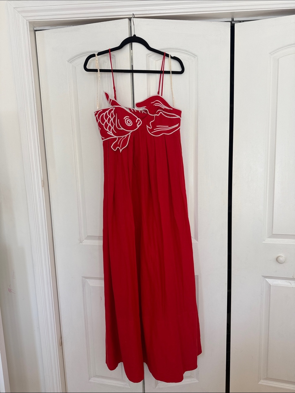 FARM Rio Red Maxi Dress with Fish Appliqué